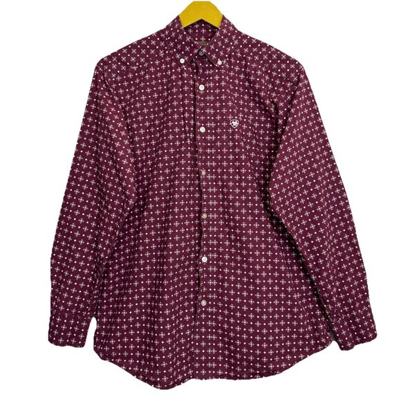 Ariat Mens Long Sleeve Button Down Shirt Size S Geometric Western Cowboy Work - Picture 1 of 14